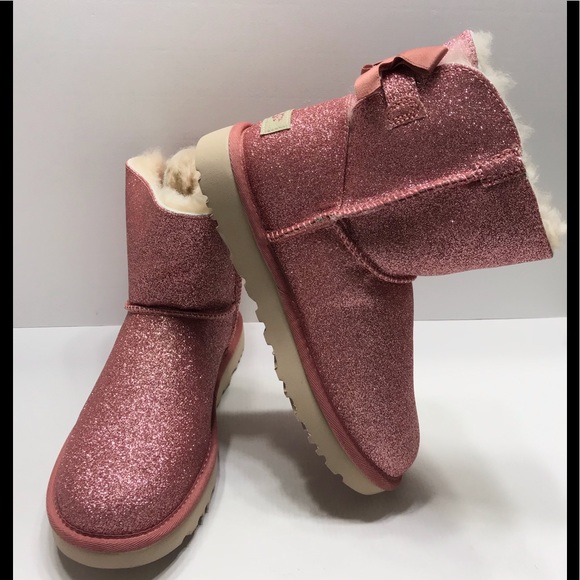NEW UGG Mini Bailey Bow Pink Sparkle Womens Boots - Picture 7 of 8